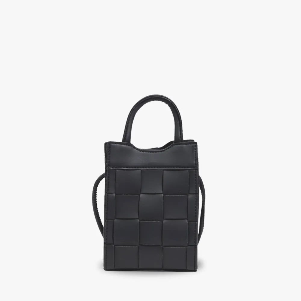 Phone Bag Faux Leather Woven with Top Handles and Strap