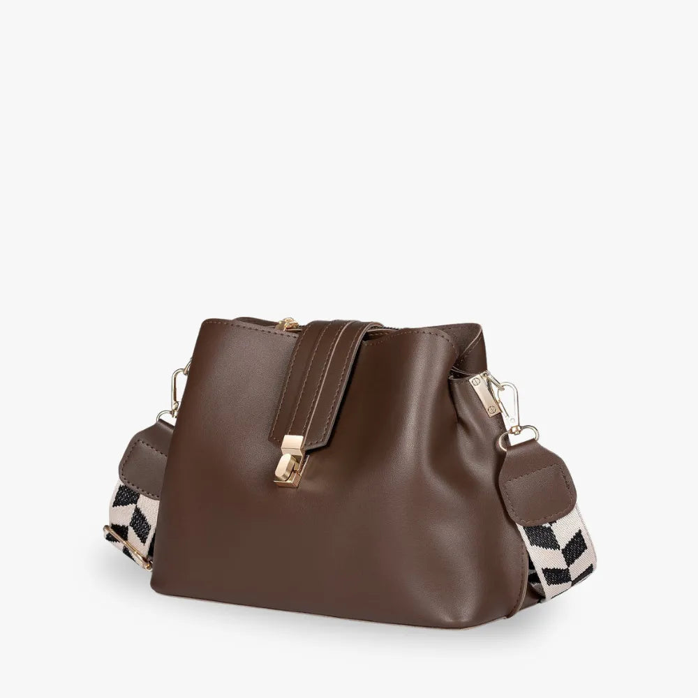 Crossbody Bag Faux Leather with Canvas Strap and Metal Clasp