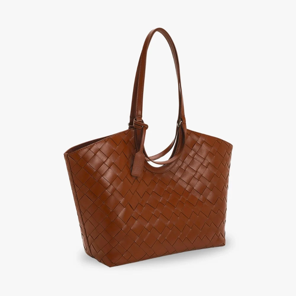 Tote Bag Woven Faux Leather with Magnetic Closure and Zip Pouch