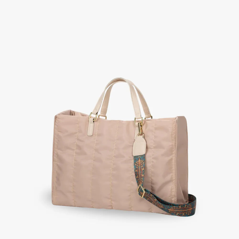 Tote Bag Quilted Cotton Nylon with Top Handles and Canvas Strap