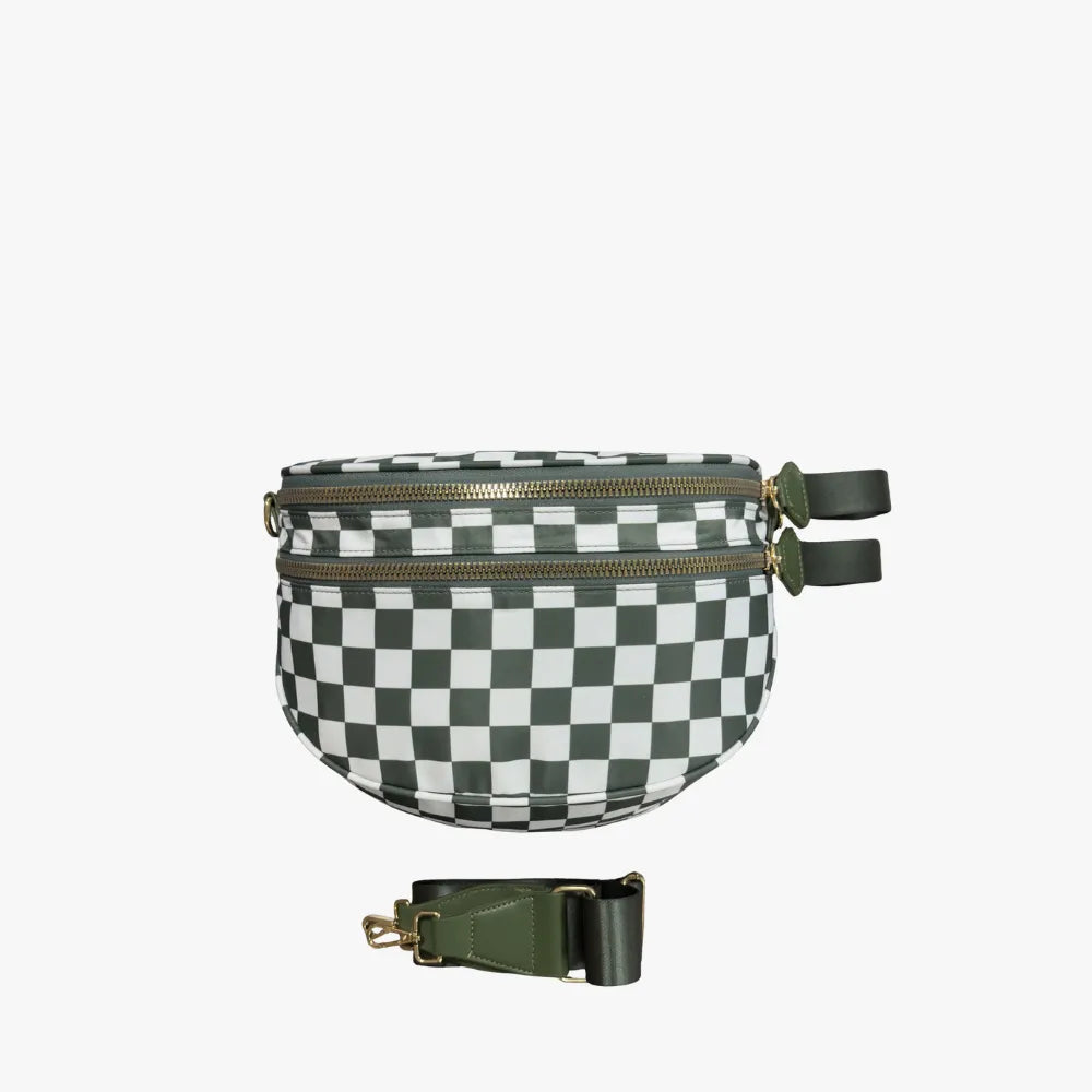 Crossbody Bag Checkered Water-Repellent Nylon with Double Zip