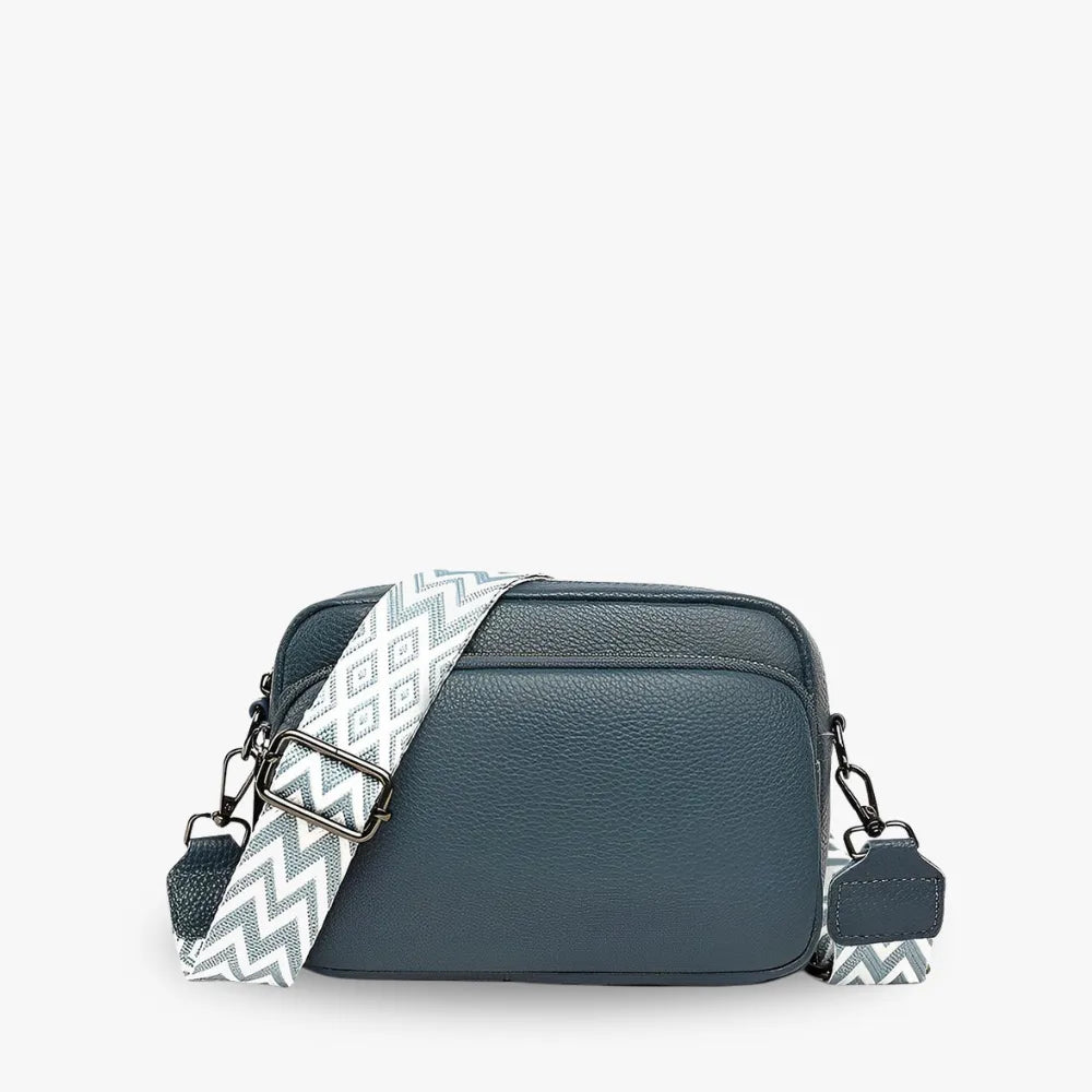 Crossbody Bag Faux Leather with Embroidered Strap and Zip Pockets