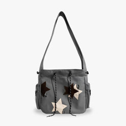 Hobo Bag Canvas with Star Patches, Zip and Laptop Compartment