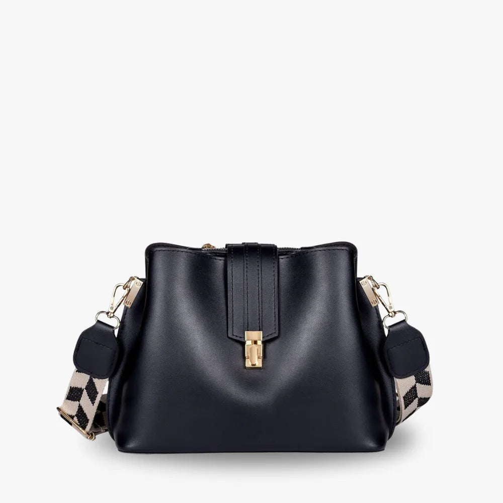 Crossbody Bag Faux Leather with Canvas Strap and Metal Clasp