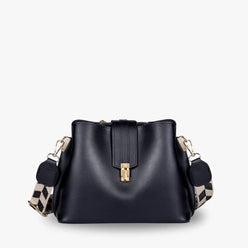 Crossbody Bag Faux Leather with Canvas Strap and Metal Clasp
