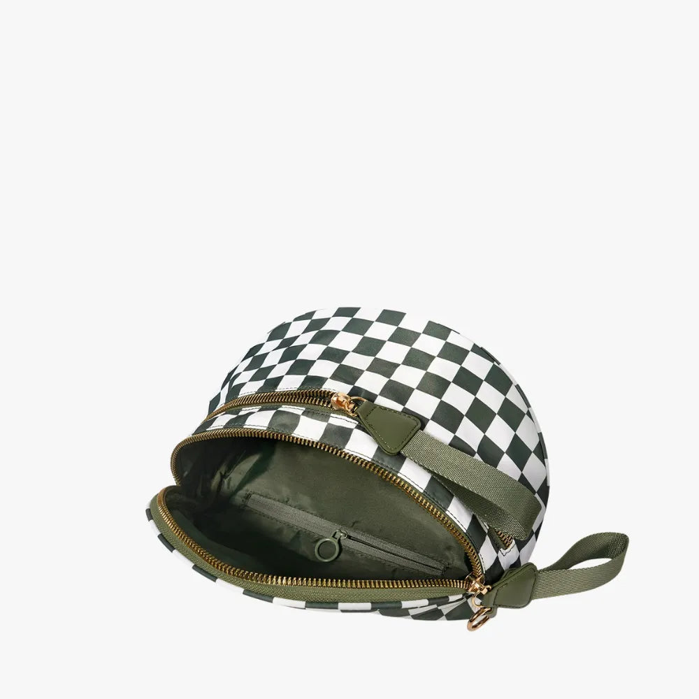 Crossbody Bag Checkered Water-Repellent Nylon with Double Zip