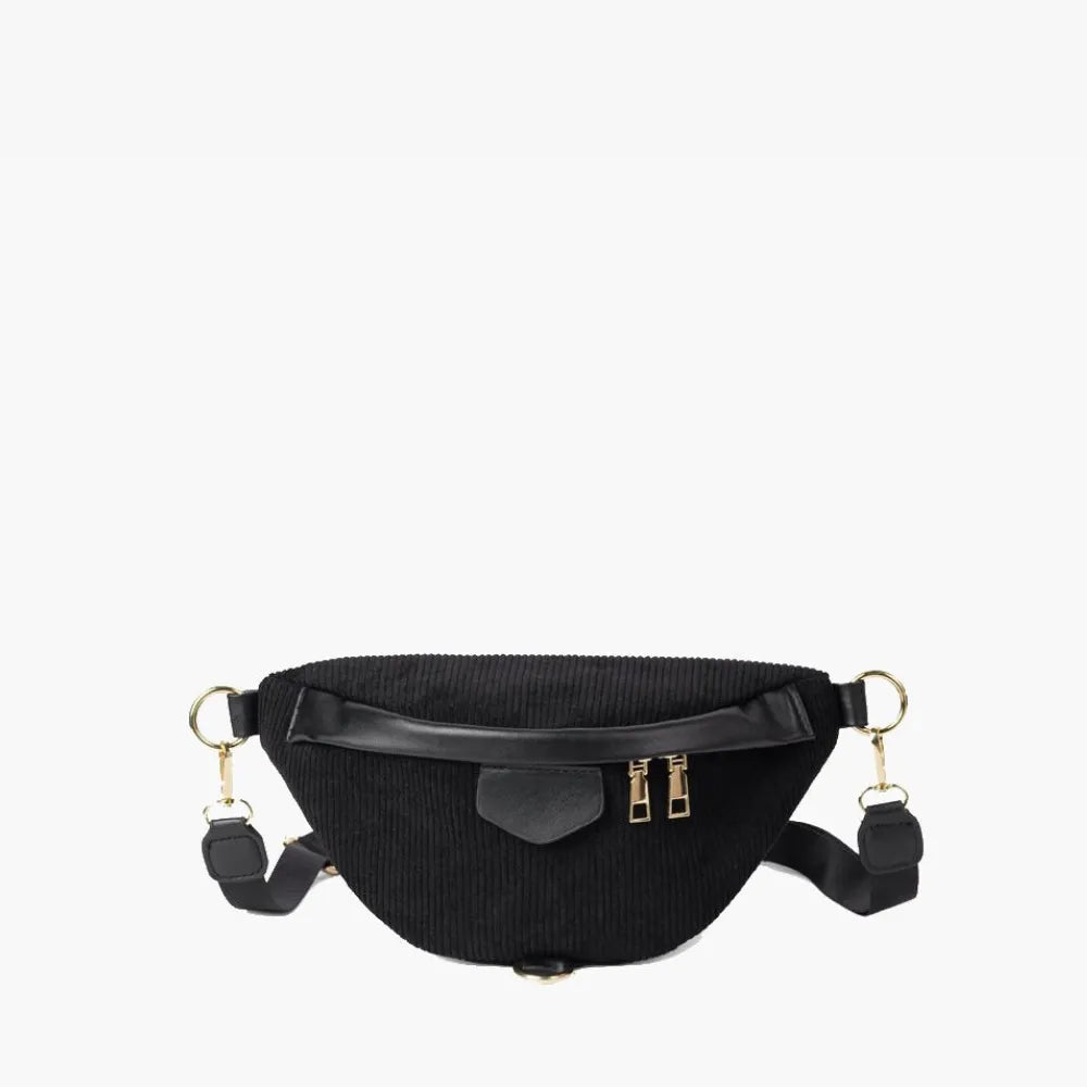 Belt Bag Corduroy with Faux Leather Trim and Removable Strap