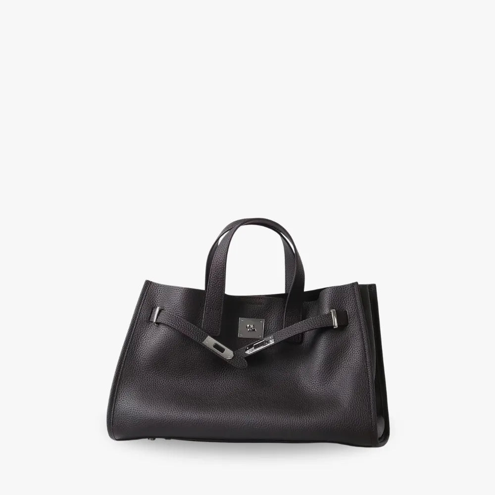 Tote Bag Grained Leather with Detachable Strap and Laptop Fit
