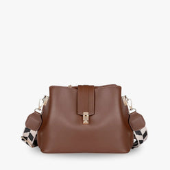 Crossbody Bag Faux Leather with Canvas Strap and Metal Clasp