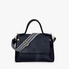 Top Handle Bag Faux Leather with Canvas Crossbody Strap