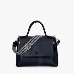 Top Handle Bag Faux Leather with Canvas Crossbody Strap