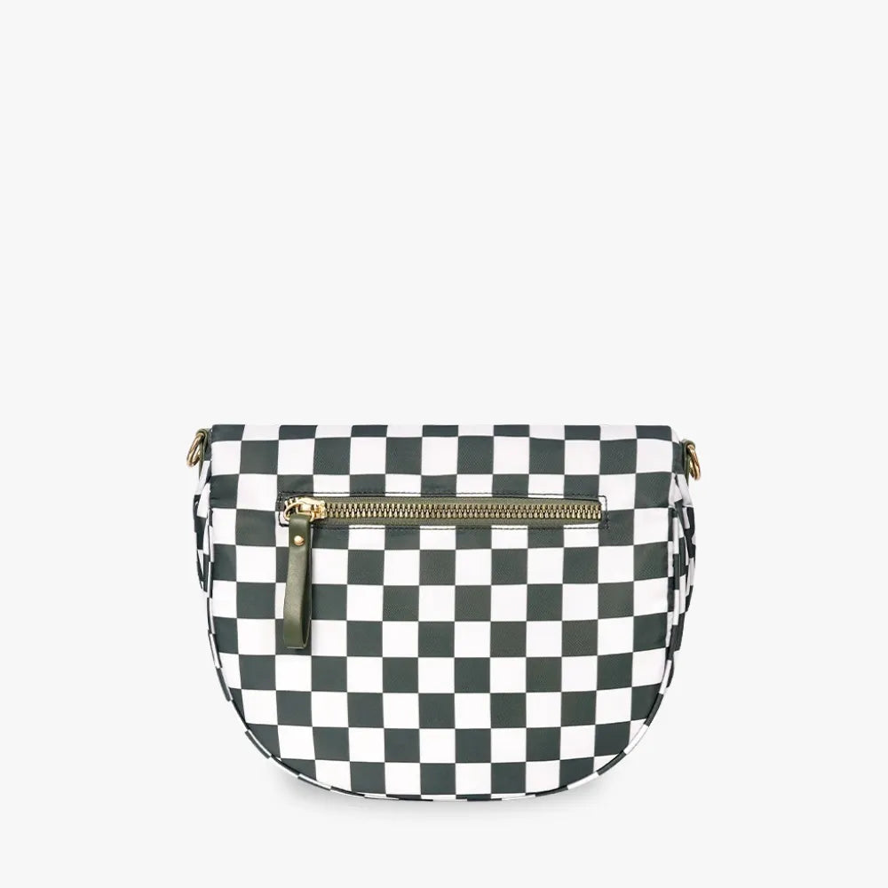 Crossbody Bag Checkered Water-Repellent Nylon with Double Zip