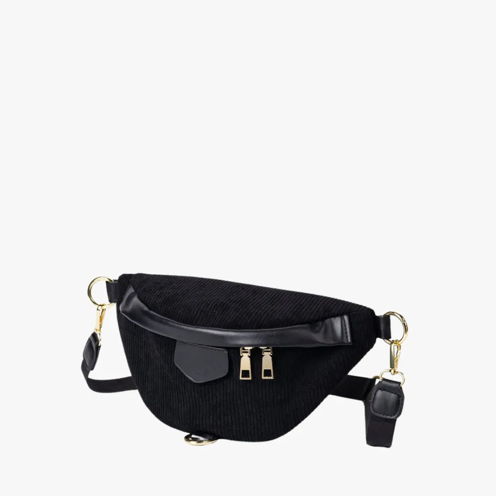 Belt Bag Corduroy with Faux Leather Trim and Removable Strap