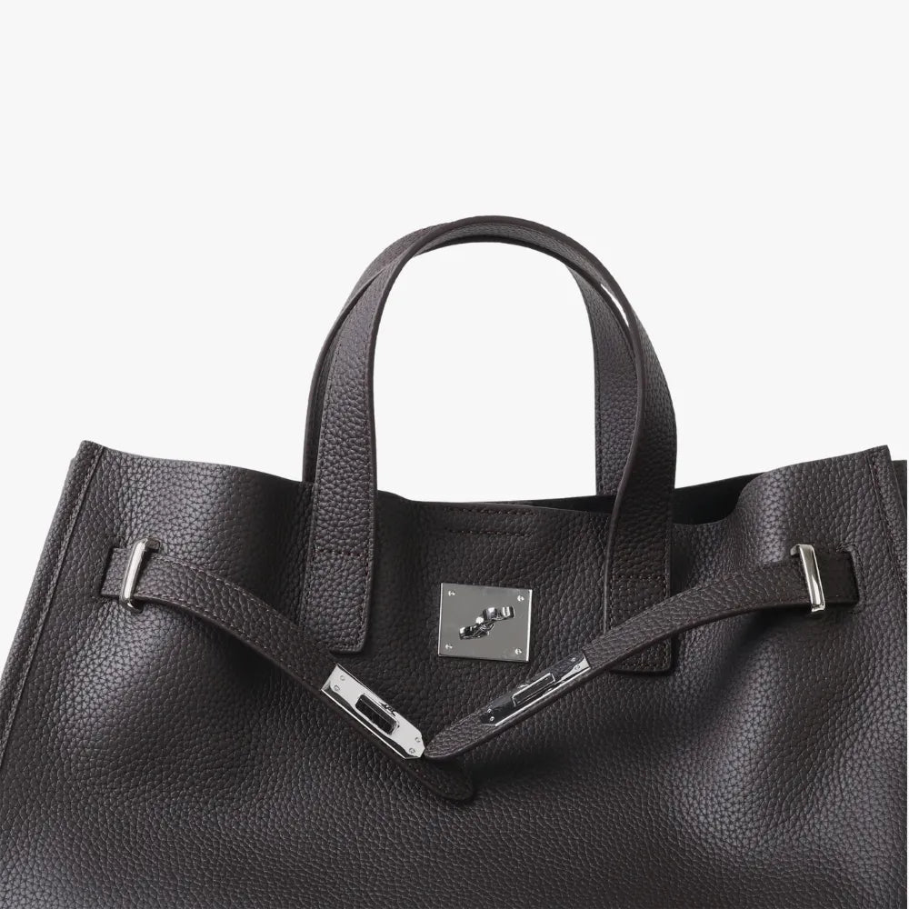 Tote Bag Grained Leather with Detachable Strap and Laptop Fit