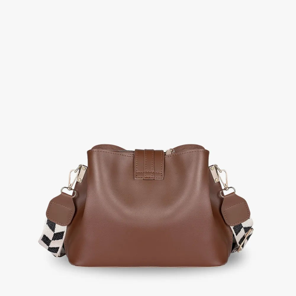 Crossbody Bag Faux Leather with Canvas Strap and Metal Clasp