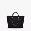 Tote Bag Textured Canvas with Chain Strap and Faux Leather Handle