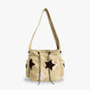 Hobo Bag Canvas with Star Patches, Zip and Laptop Compartment