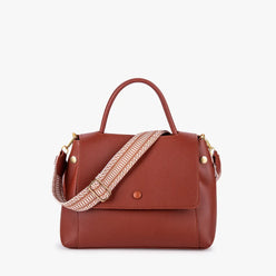 Top Handle Bag Faux Leather with Canvas Crossbody Strap