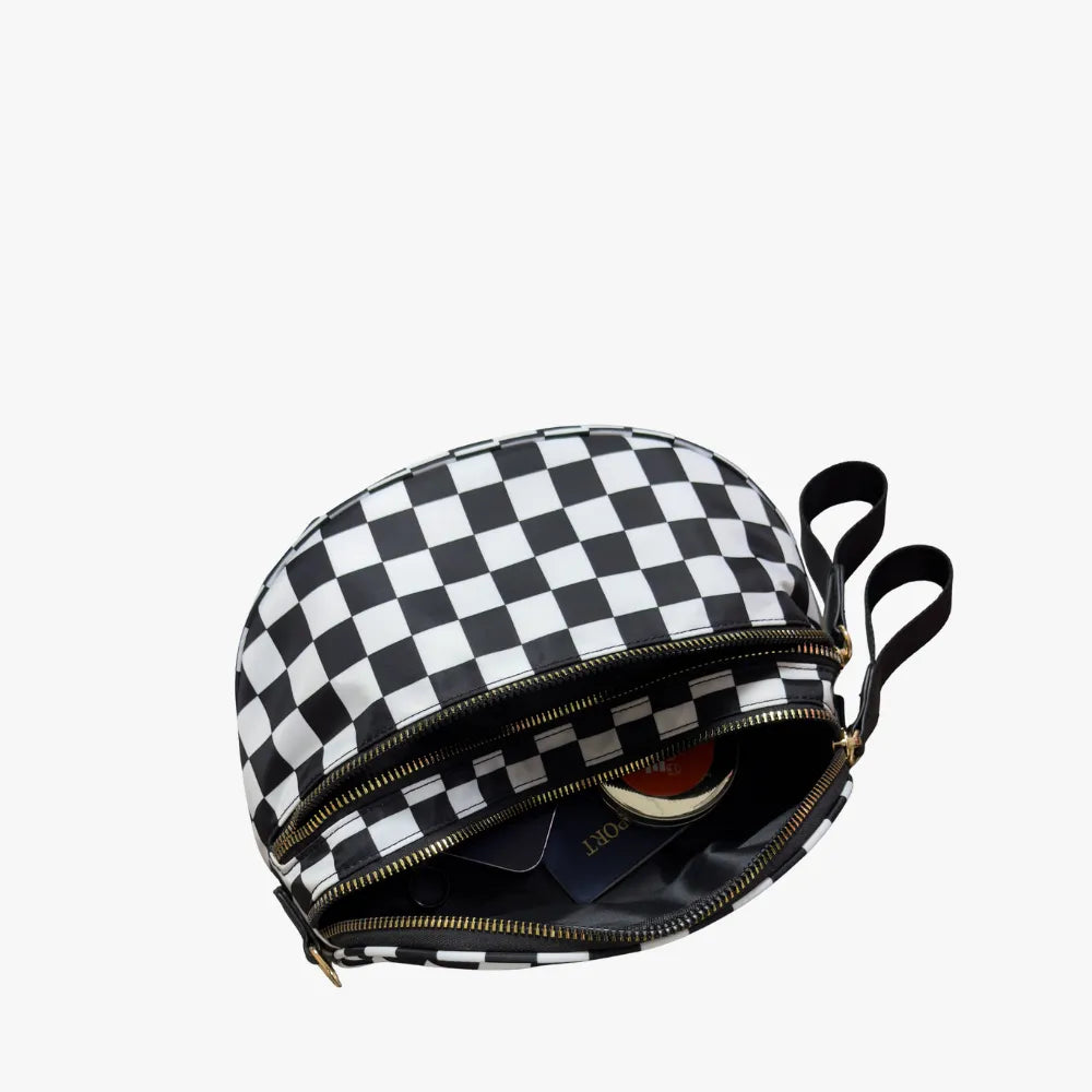 Crossbody Bag Checkered Water-Repellent Nylon with Double Zip