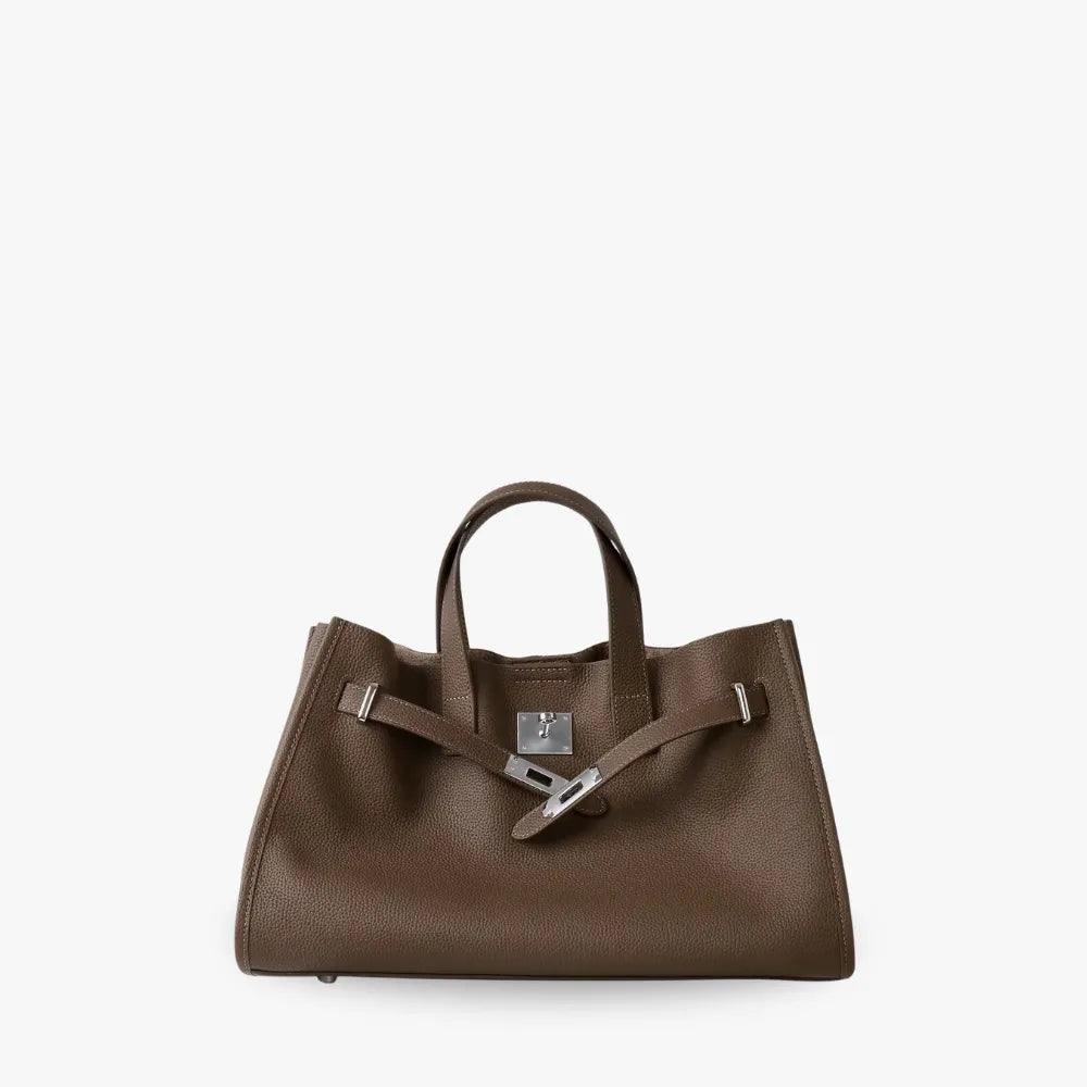 Tote Bag Grained Leather with Detachable Strap and Laptop Fit