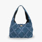 Hobo Bag Denim with Quilted Topstitching and Gold Turn-Lock