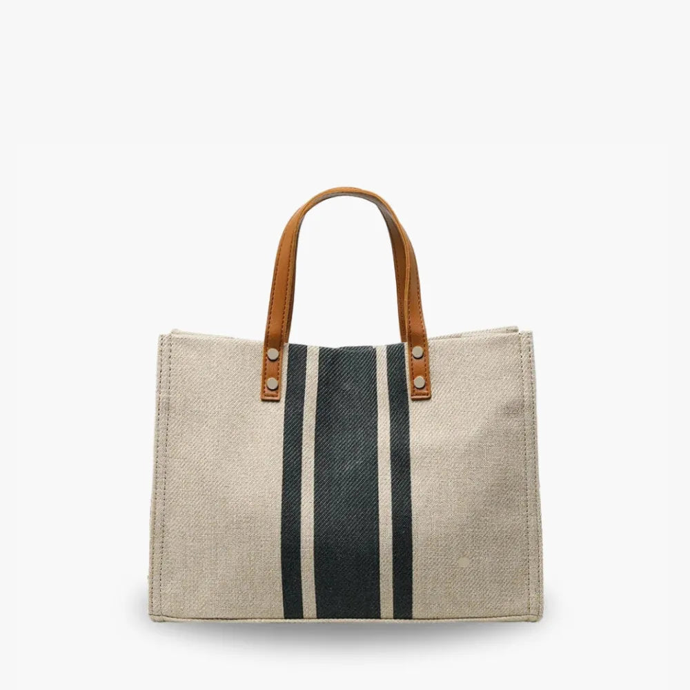 Tote Bag Textured Canvas with Faux Leather Handle and Pockets