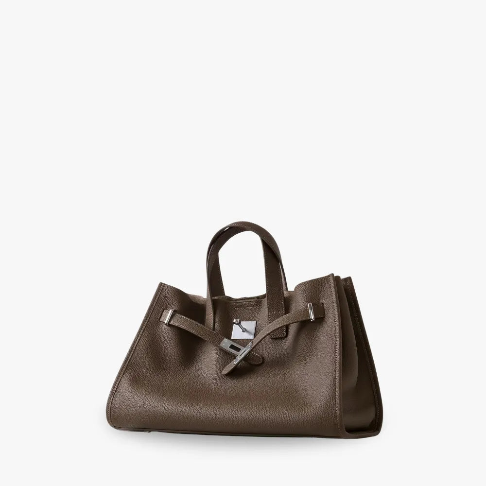 Tote Bag Grained Leather with Detachable Strap and Laptop Fit