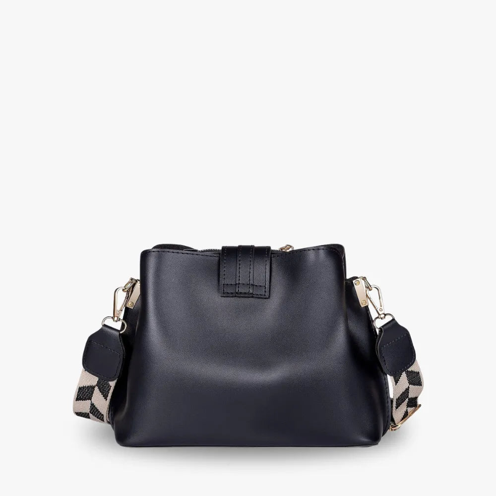 Crossbody Bag Faux Leather with Canvas Strap and Metal Clasp