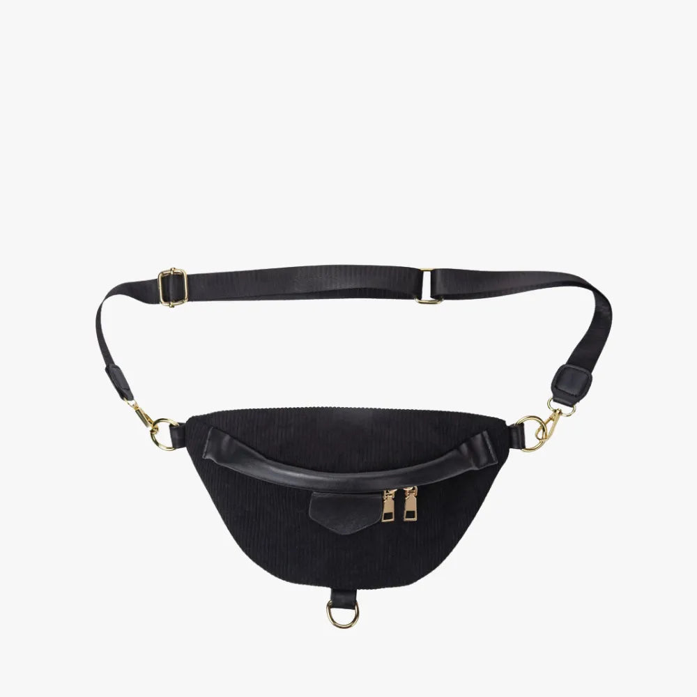 Belt Bag Corduroy with Faux Leather Trim and Removable Strap