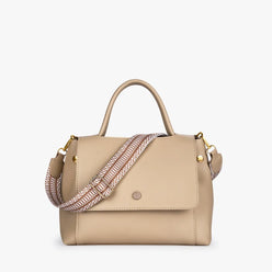 Top Handle Bag Faux Leather with Canvas Crossbody Strap