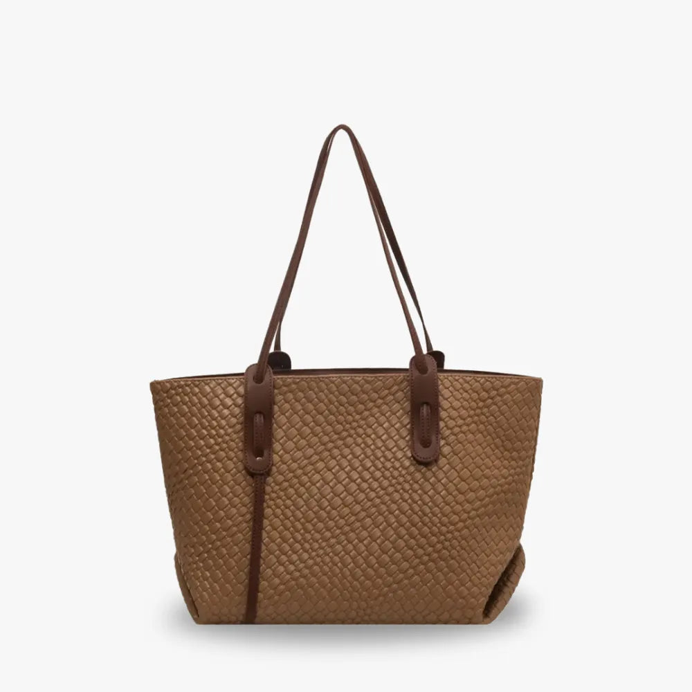 Tote Bag Faux Leather Braided with Zip and Wide Handles