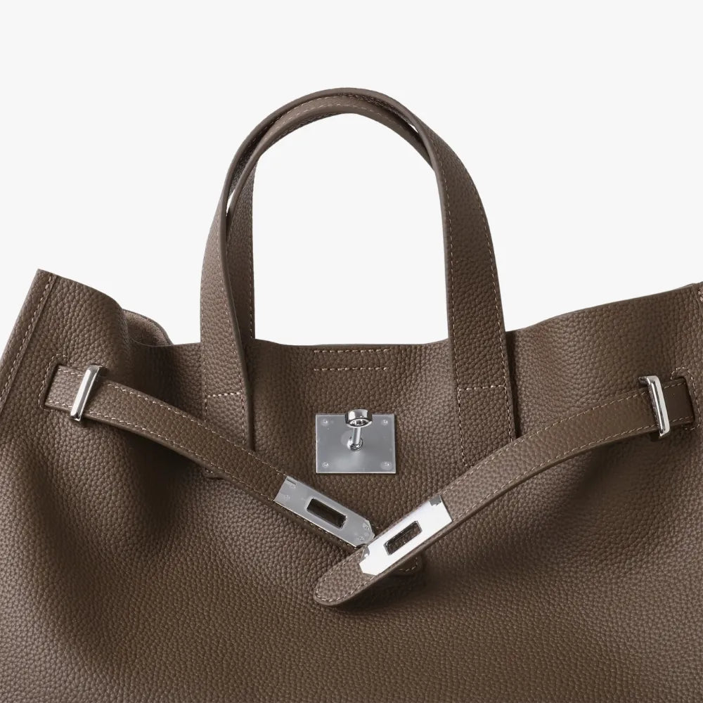 Tote Bag Grained Leather with Detachable Strap and Laptop Fit