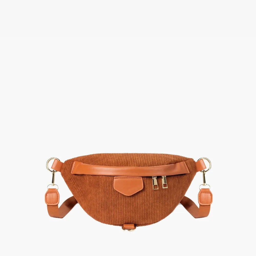 Belt Bag Corduroy with Faux Leather Trim and Removable Strap