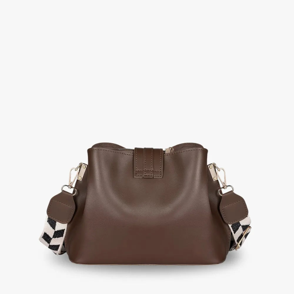 Crossbody Bag Faux Leather with Canvas Strap and Metal Clasp