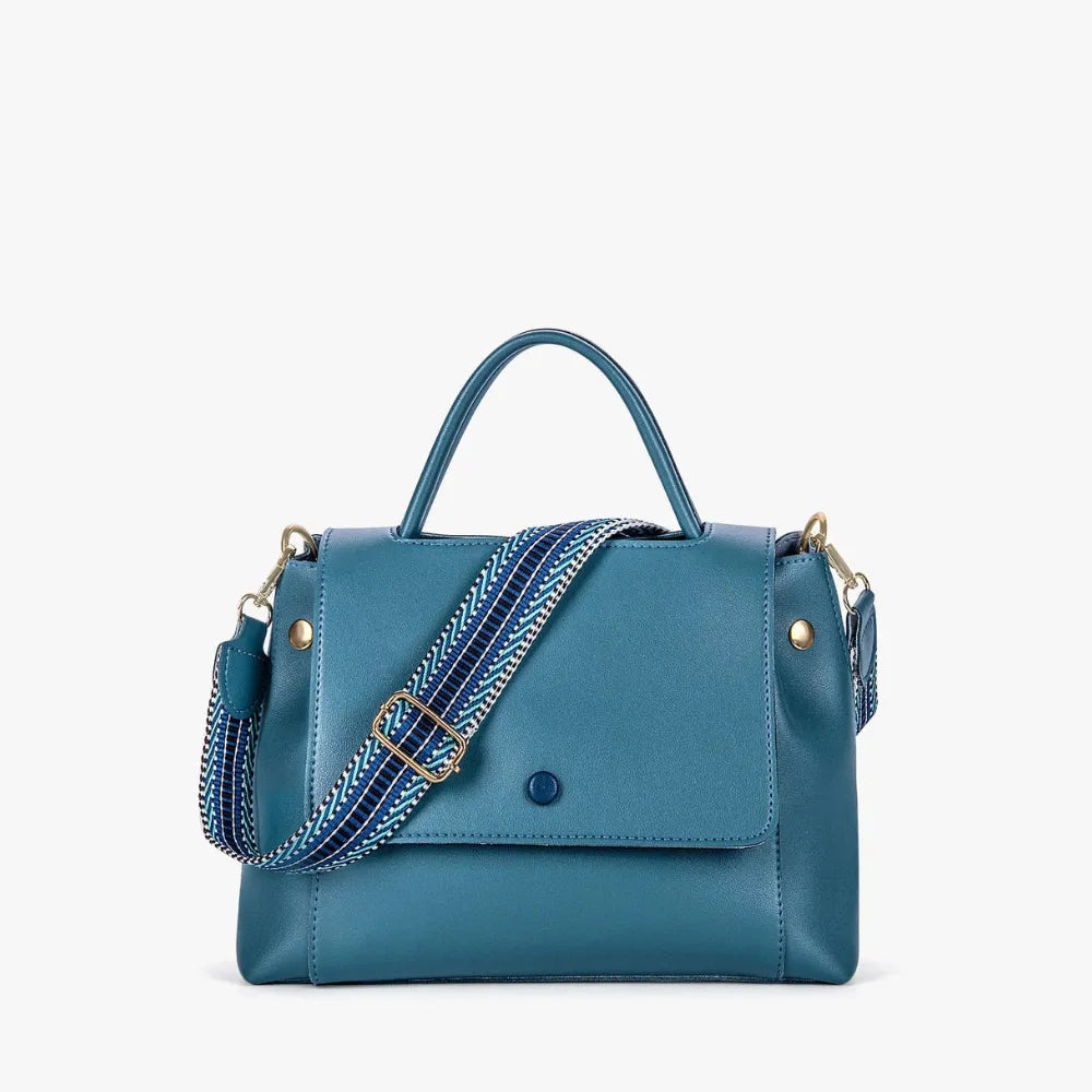 Top Handle Bag Faux Leather with Canvas Crossbody Strap