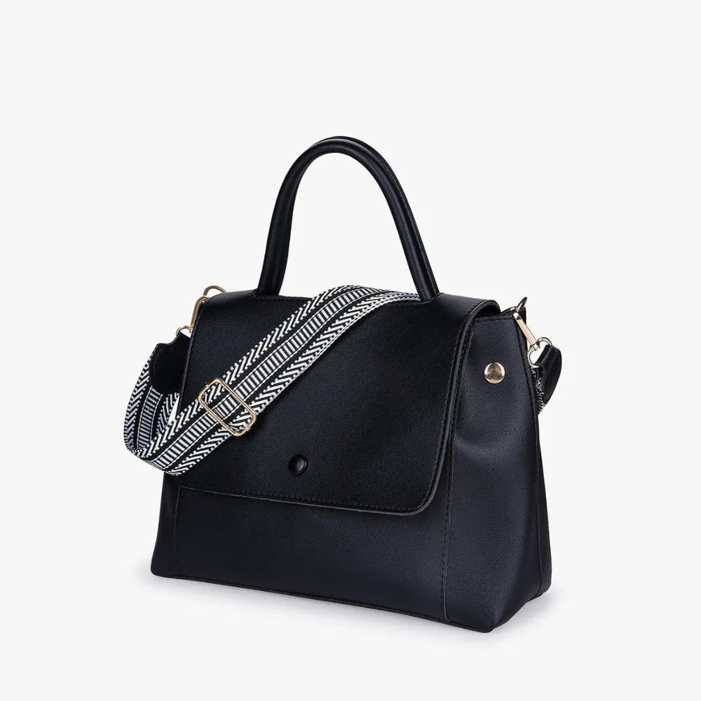 Top Handle Bag Faux Leather with Canvas Crossbody Strap