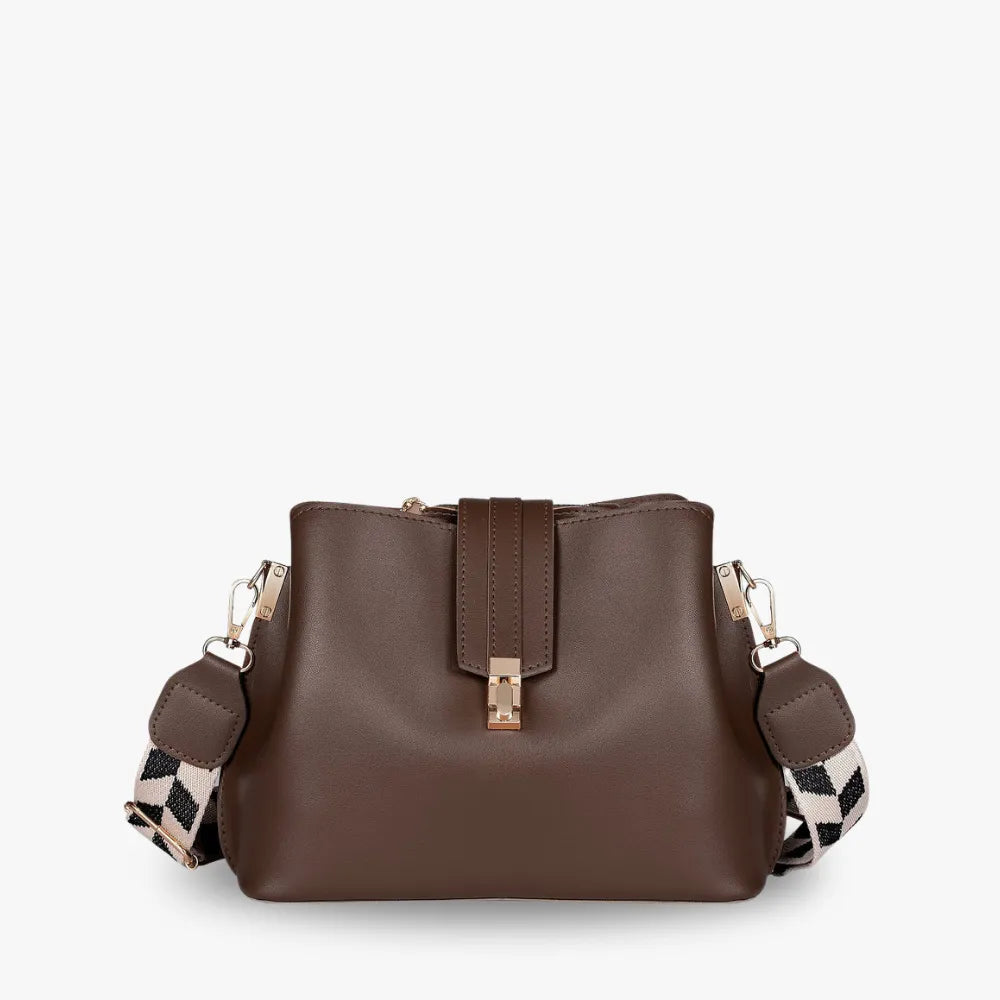 Crossbody Bag Faux Leather with Canvas Strap and Metal Clasp
