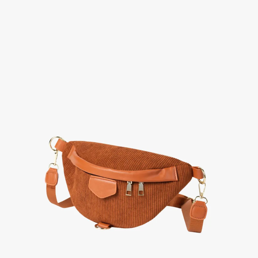Belt Bag Corduroy with Faux Leather Trim and Removable Strap