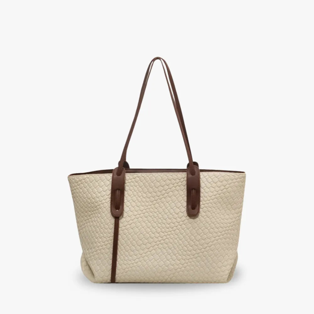 Tote Bag Faux Leather Braided with Zip and Wide Handles