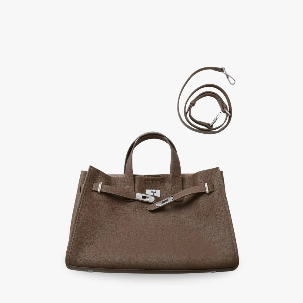 Tote Bag Grained Leather with Detachable Strap and Laptop Fit