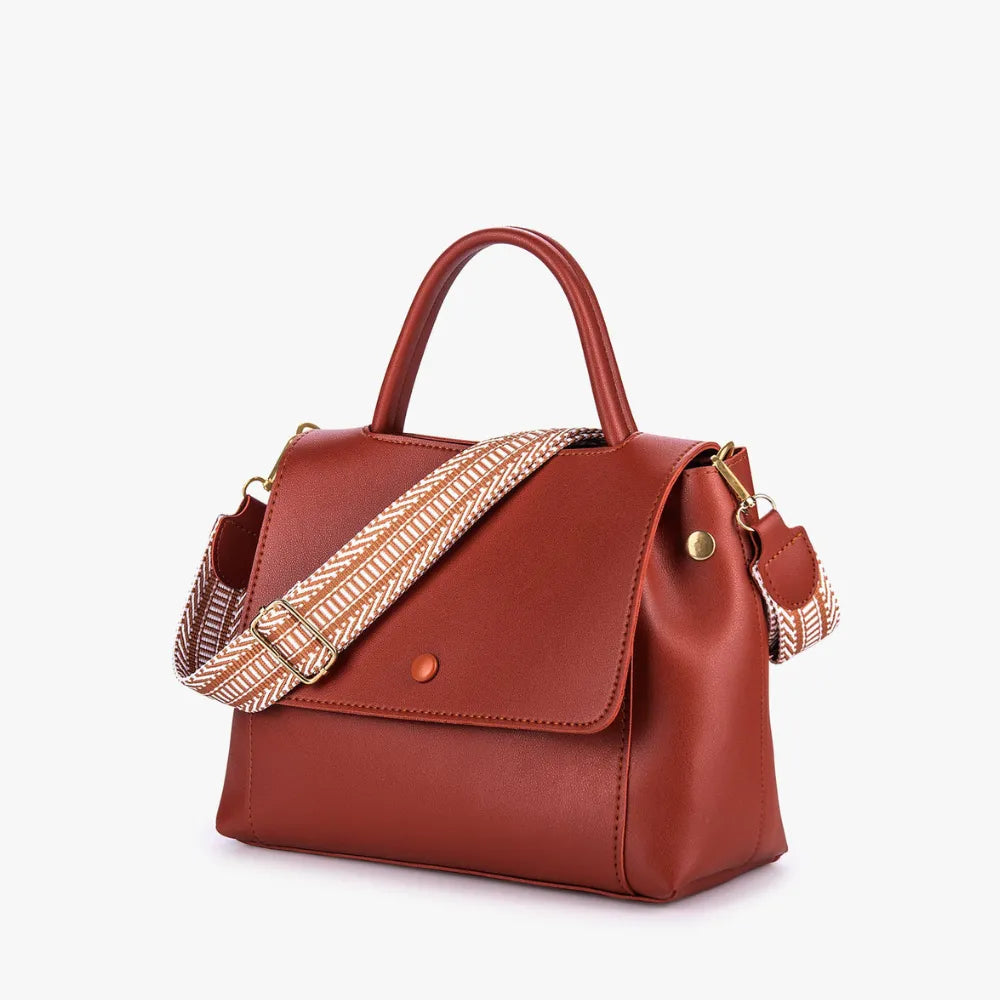 Top Handle Bag Faux Leather with Canvas Crossbody Strap