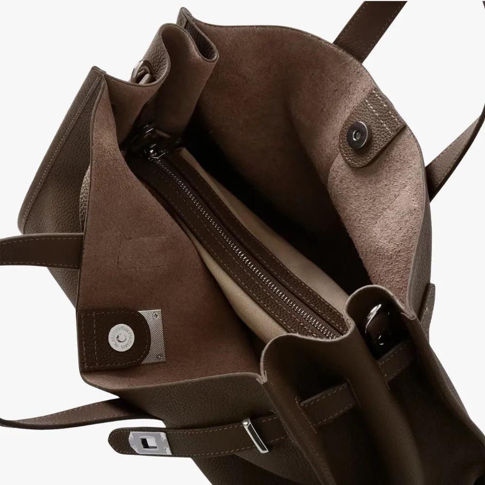 Tote Bag Grained Leather with Detachable Strap and Laptop Fit