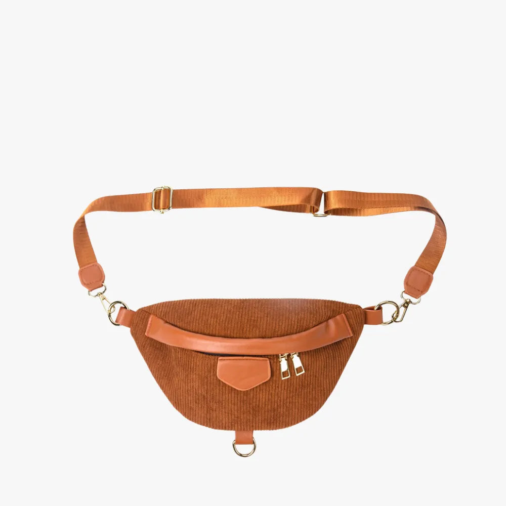 Belt Bag Corduroy with Faux Leather Trim and Removable Strap