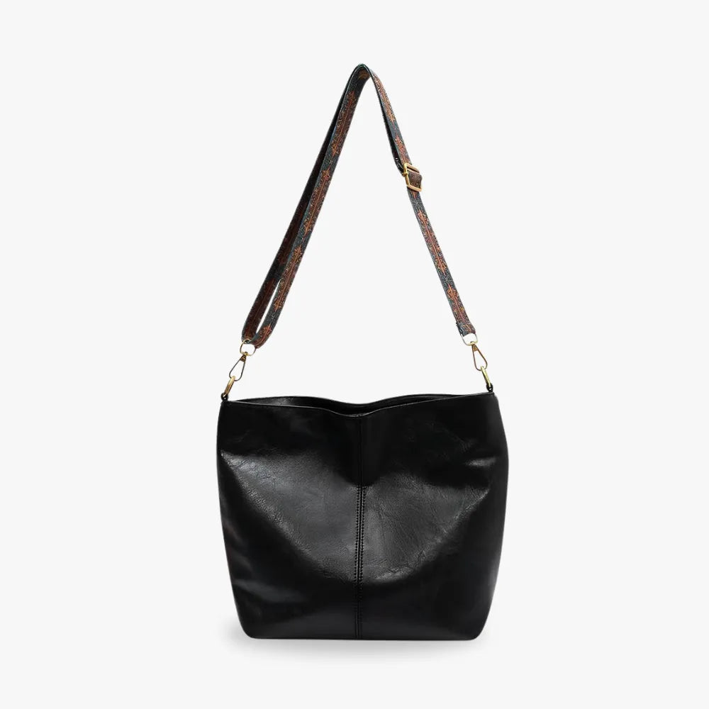Crossbody Bag Faux Leather with Fabric Strap and Zip Pocket