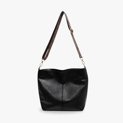 Crossbody Bag Faux Leather with Fabric Strap and Zip Pocket
