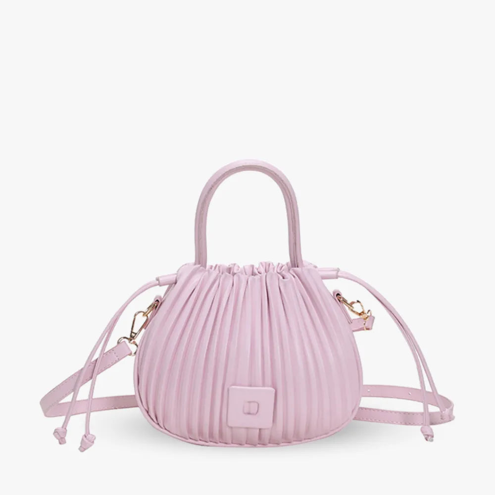Crossbody Bag Faux Leather with Top Handle and Pleated Design