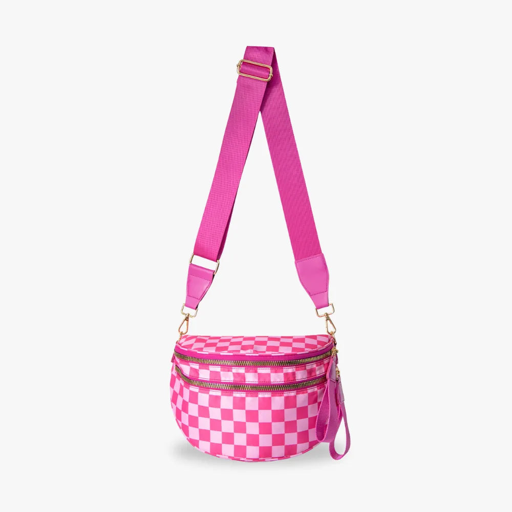 Crossbody Bag Checkered Water-Repellent Nylon with Double Zip