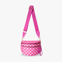 Crossbody Bag Checkered Water-Repellent Nylon with Double Zip