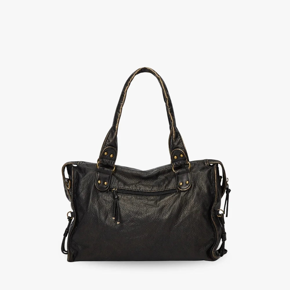 Crossbody Bag Grained Faux Leather with Top Handles and Zip Pockets