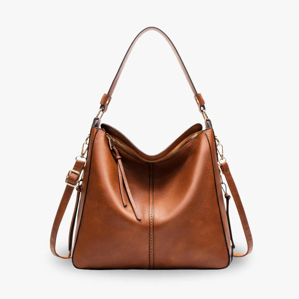 Top Handle Bag Faux Leather with Removable Strap and Zip Top
